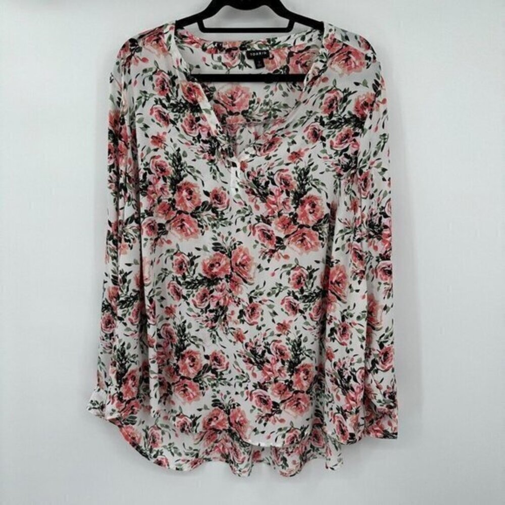 Torrid Womens Top 2X Multi Color V Neck Front Long Sleeves Casual Preppy Plus